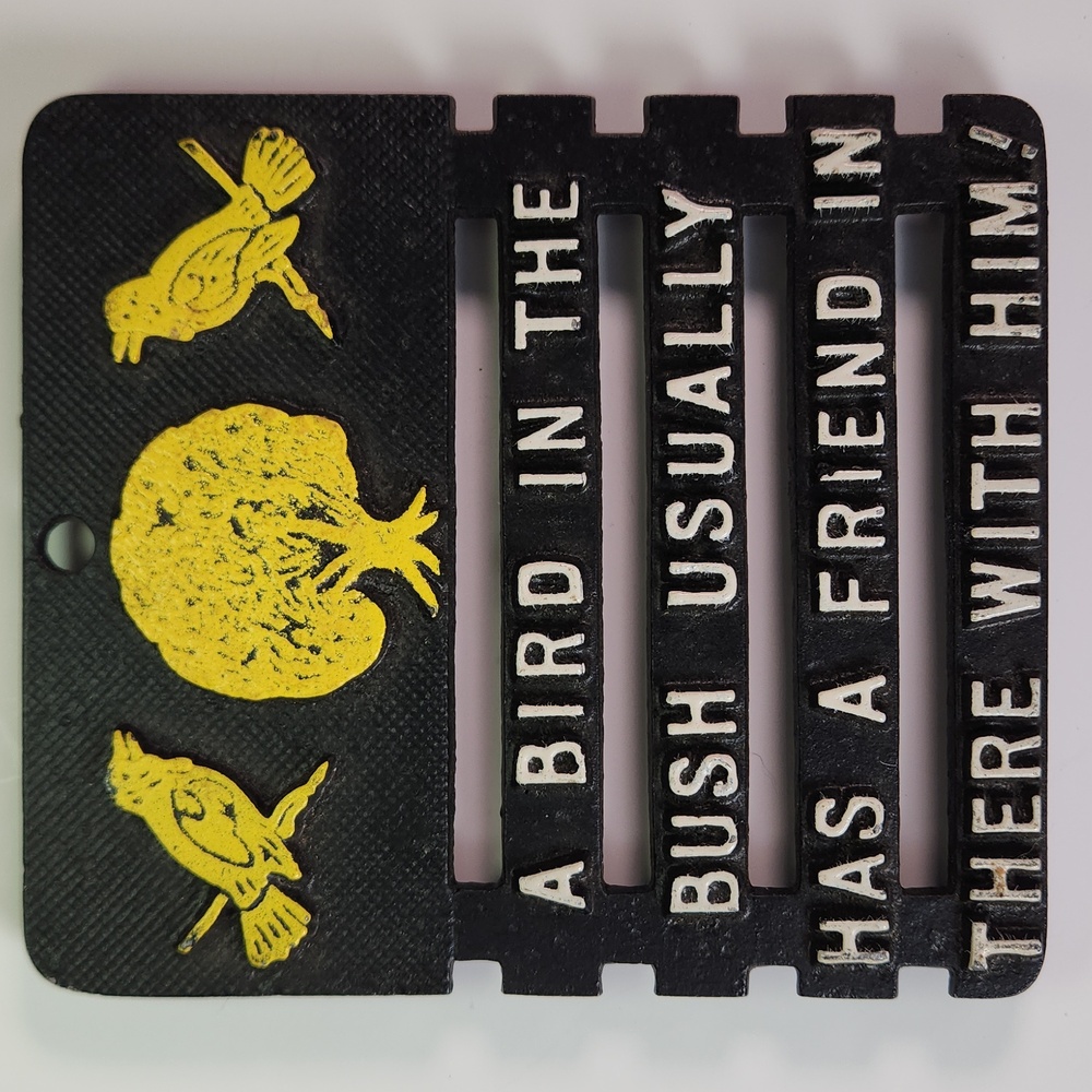 1970s Cast Metal Decorative Trivet With Amusing Saying, Vintage Kitchen Decor
